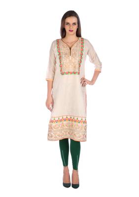 Beige embroidered silk silk-kurtis 1