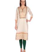 Beige embroidered silk silk-kurtis
