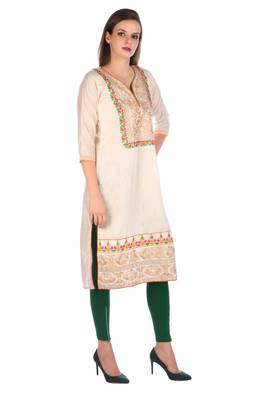 Beige embroidered silk silk-kurtis 2