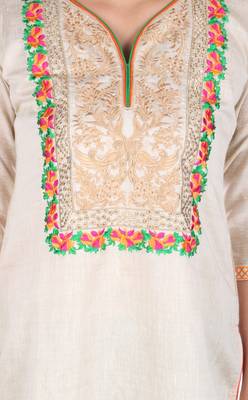 Beige embroidered silk silk-kurtis 4