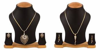 combo of two american diamond pendant sets / necklace sets with single chain for women & girls 1