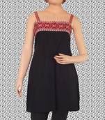 Ethnic Touch - Designer Black and Red Kurti with Red weaving