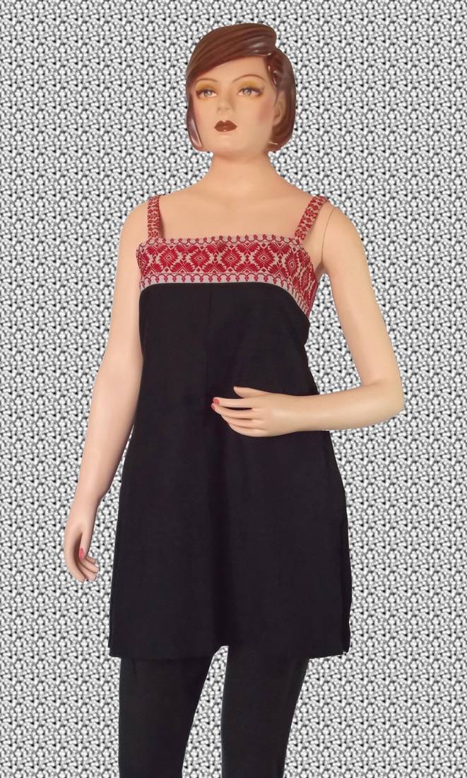 Ethnic Touch - Designer Black and Red Kurti with Red weaving