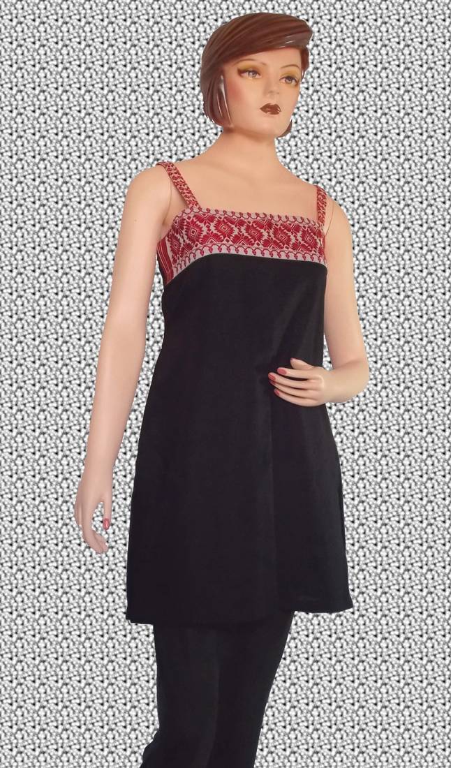 Ethnic Touch - Designer Black and Red Kurti with Red weaving