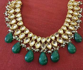 Green Gemstone Drops Kundan Choker Necklace 1