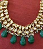 Green Gemstone Drops Kundan Choker Necklace