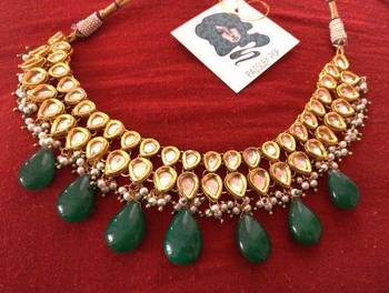 Green Gemstone Drops Kundan Choker Necklace 2