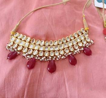 Red Gemstone Drops Kundan Choker Necklace 1