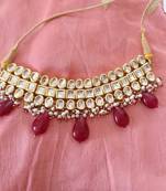 Red Gemstone Drops Kundan Choker Necklace