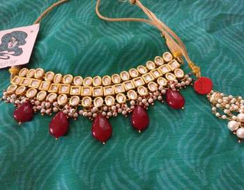 Red Gemstone Drops Kundan Choker Necklace 2