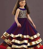 Blue and red plain Soft Net Tafeta kids dress Kids wear Kids Gown(4-15 years)