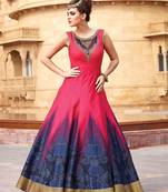 Red and blue soft raw silk semi stitched indian wedding bridal gowns
