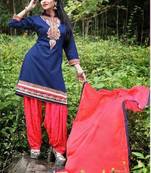 Blue embroidery cotton semi stitched slwar with dupatta