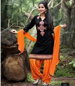 Black embroidery cotton semi stitched slwar with dupatta