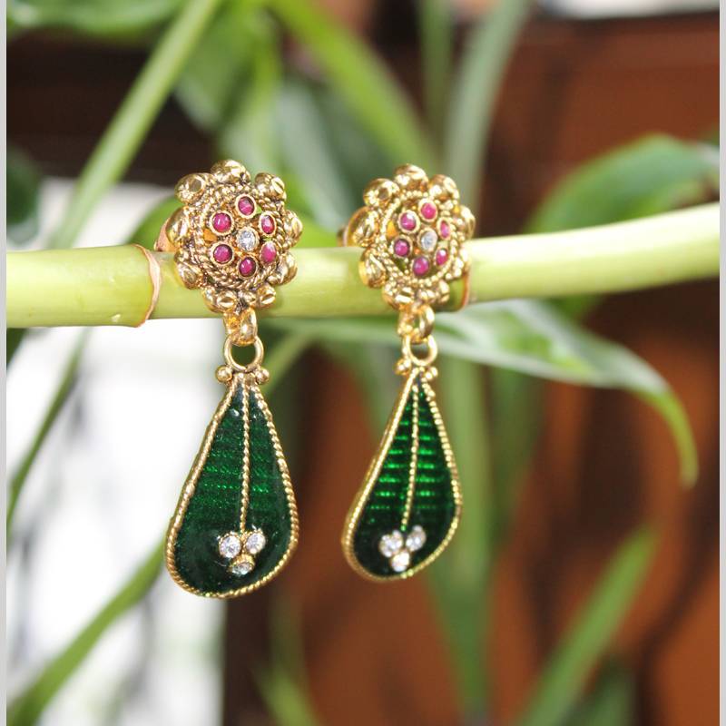 Flower with Green Enamel work