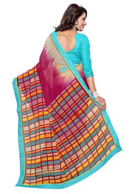 Magenta printed supernet saree with blouse 2