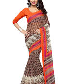 Brown printed supernet saree with blouse