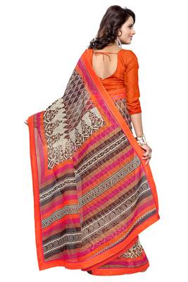 Brown printed supernet saree with blouse 2