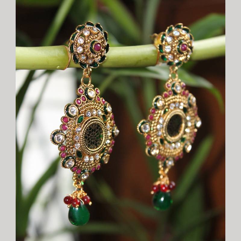 Inlay work earrings with Green Drop