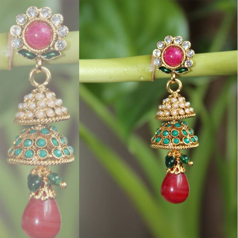 Flower Earrings with Double Jhumkis