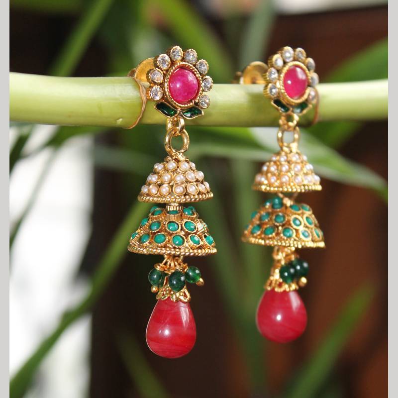 Flower Earrings with Double Jhumkis