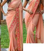 Light Peach Embroidered Georgette Saree With Blouse