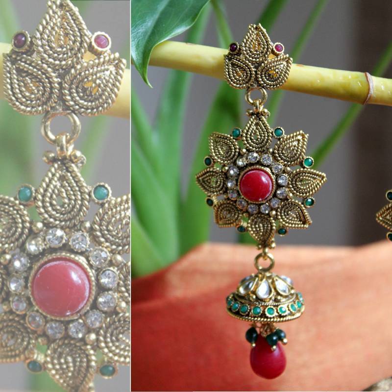 Flower Earrings with Kundan Jhumkis