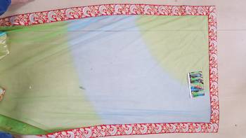 Parrot Green And Sky Embroidered Nylon Net Saree With Blouse 2