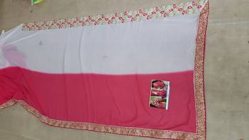 White And Pink Embroidered Georgette Saree With Blouse 2
