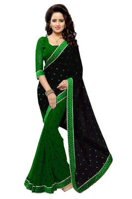 Black printed georgette saree with blouse 1