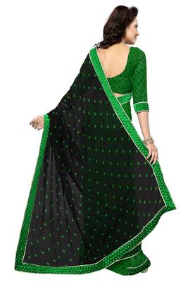 Black printed georgette saree with blouse 4