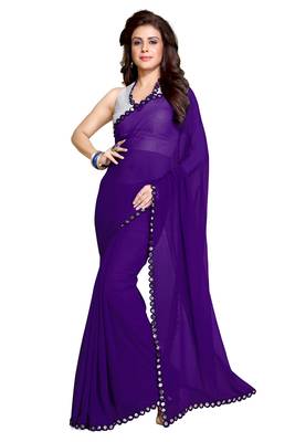 Purple Printed Georgette Saree With Blouse 1