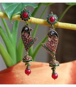 Peacock Earrings in Blue n Red