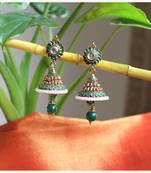Jhumki Earrings with green drop