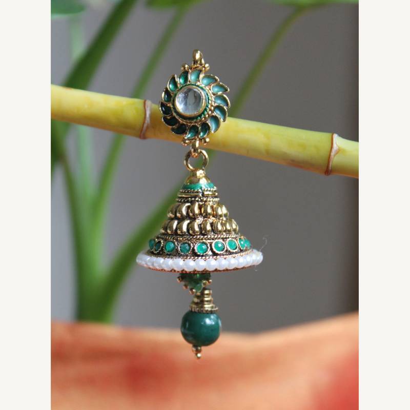 Jhumki Earrings with green drop