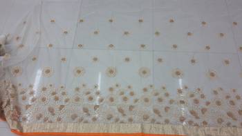 Peach Embroidered Net Saree With Blouse 2