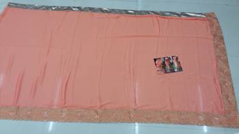 Peach Embroidered Net Saree With Blouse 4