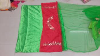 Yellow And Green Embroidered Net Saree With Blouse 3