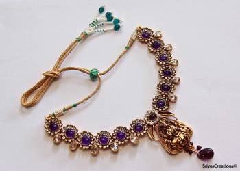 Polki Kundan Stone Lakshmi - Purple Necklace Set 2