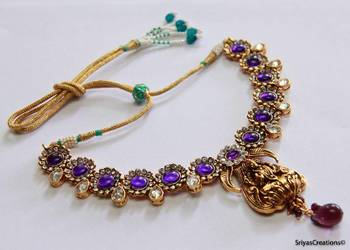 Polki Kundan Stone Lakshmi - Purple Necklace Set 3