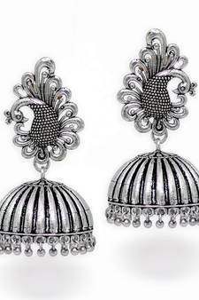 Beautiful Oxidised Silver Tone Peacock Stud Jhumka Earrings