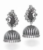 Beautiful Oxidised Silver Tone Peacock Stud Jhumka Earrings