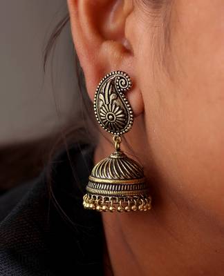 Gold Tone Oxidised Office Wear Jaipuri TraditionalJhumka Earrings 1