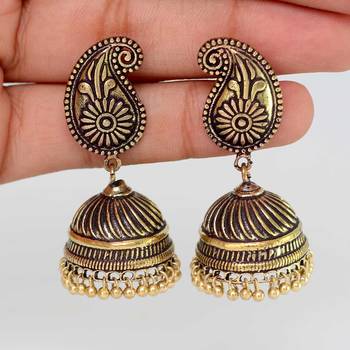 Gold Tone Oxidised Office Wear Jaipuri TraditionalJhumka Earrings 2
