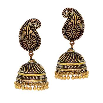Gold Tone Oxidised Office Wear Jaipuri TraditionalJhumka Earrings 3