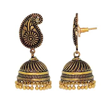 Gold Tone Oxidised Office Wear Jaipuri TraditionalJhumka Earrings 4