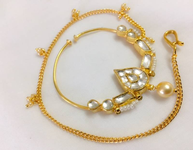 golden kundan nose ring