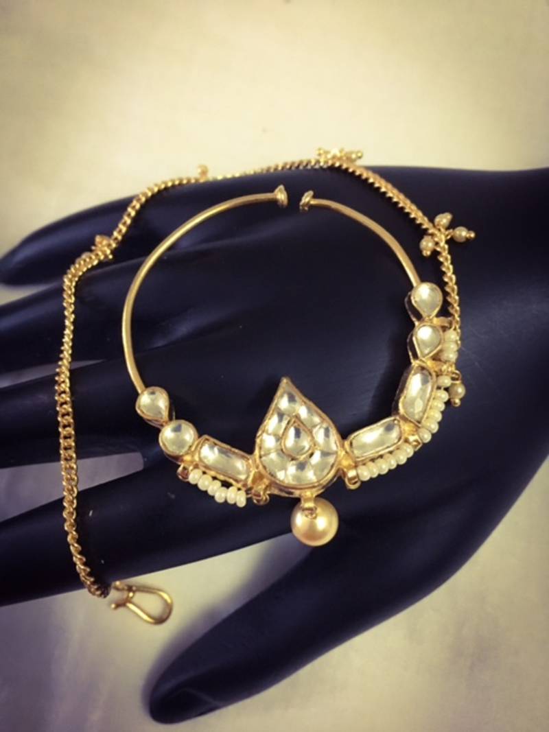 golden kundan nose ring