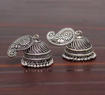 Silver Tone Oxidised Office Wear Jaipuri TraditionalJhumka Earrings 3
