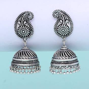 Silver Tone Oxidised Office Wear Jaipuri TraditionalJhumka Earrings 6